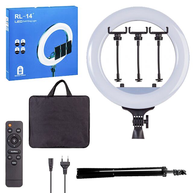 14 Inch RL-14 Ring Light Lamp 3 Color Led Photographic Studio Ring Light With 2.1-Meter Tripod Stand & Remote Control (Full Set)