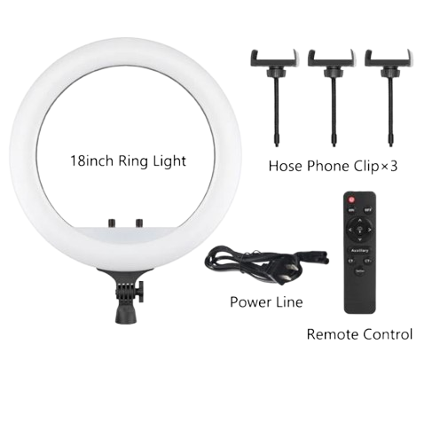 18 Inch Ring Light With Remote Control & 3 Phone Holders(NO TRIPOD STAND) | Photography Studio lighting | Selfie Ring Light | Makeup Light | Vlogging Light