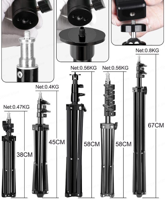 Tripod Stand, 3 Meter Lapel Microphone, Phone Holder & Ring Light Knob - 1.2Meters Tall Stand