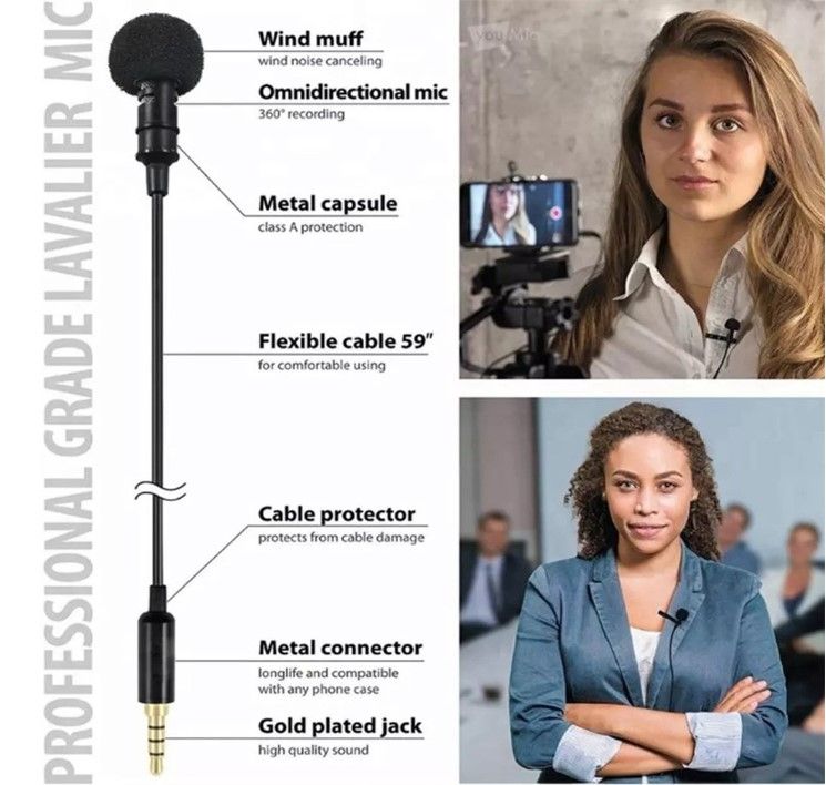 Tripod Stand, 3 Meter Lapel Microphone, Phone Holder & Ring Light Knob - 1.2Meters Tall Stand