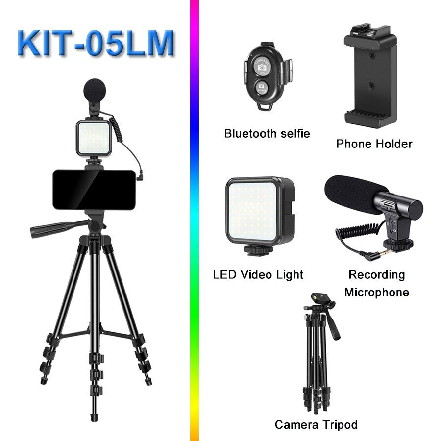 Vlogging Kit-05LM Phone DSLR Camera Tripod Vlogging Kit with Remote Control, Microphone, LED Light | Vlogging Kit