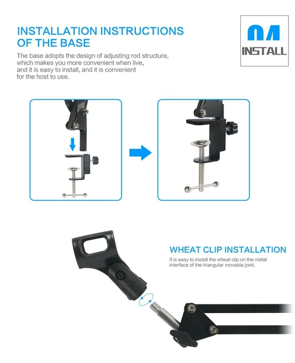 Flexible Table Mount Microphone Arm Stand For Podcast | Goose Neck Arm Stand | Studio Table Mic Stand