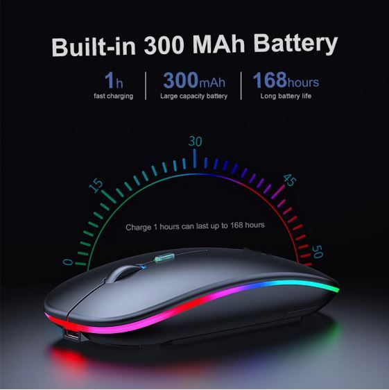 Rechargeable Wireless RGB Mouse | Wireless Mouse | Silent Clicks | Long Battery Life | Gaming Mouse