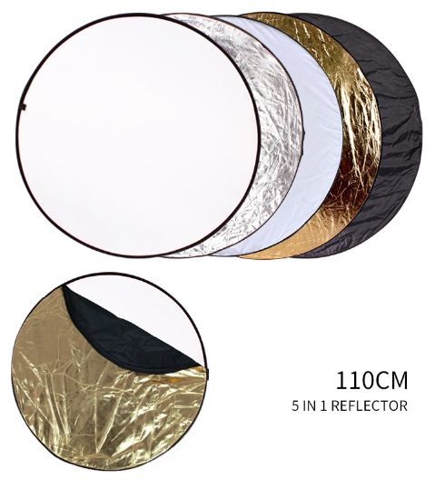 Photography Light Reflector | Round Reflector | Collapsible 5 in 1 | 110 CM/43inch | Studio Equipment Reflector