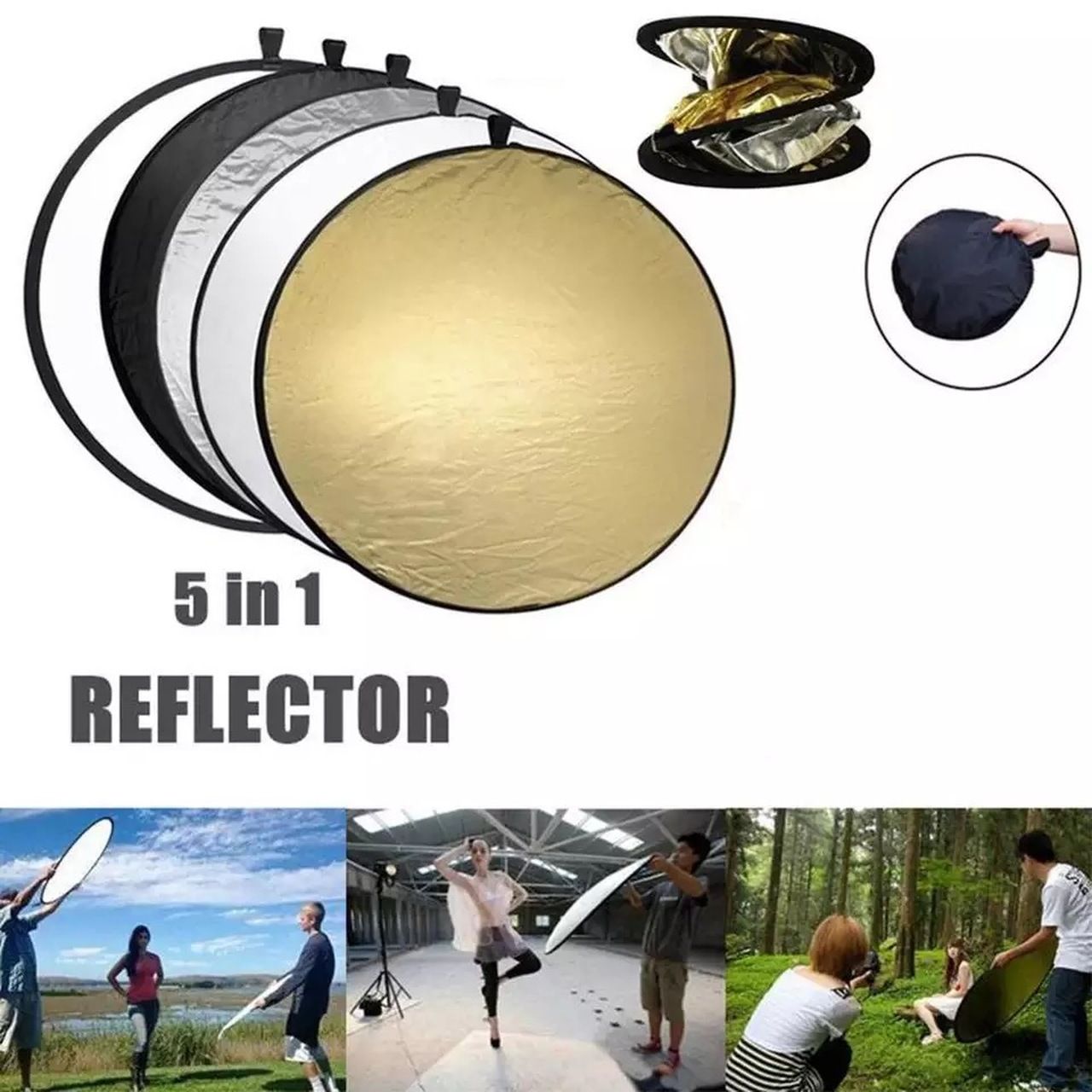 Photography Light Reflector | Round Reflector | Collapsible 5 in 1 | 110 CM/43inch | Studio Equipment Reflector