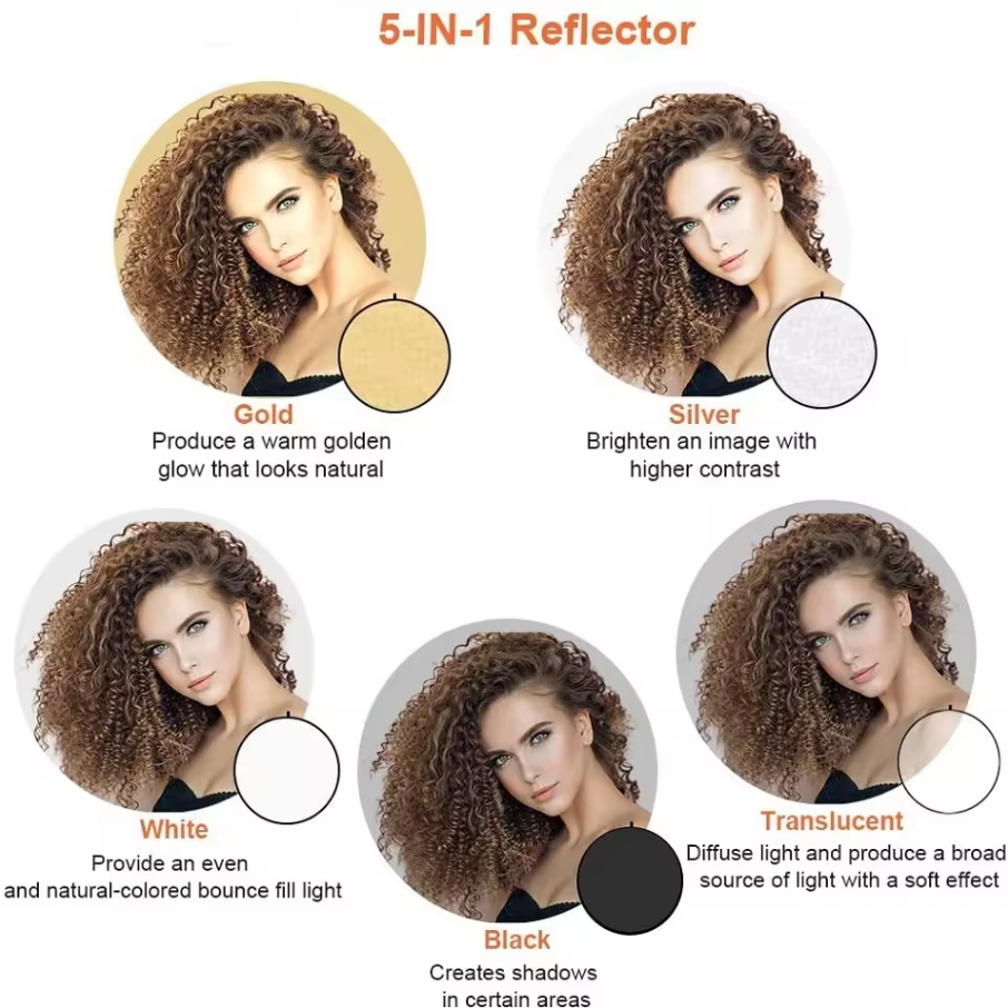 Photography Light Reflector | Round Reflector | Collapsible 5 in 1 | 110 CM/43inch | Studio Equipment Reflector