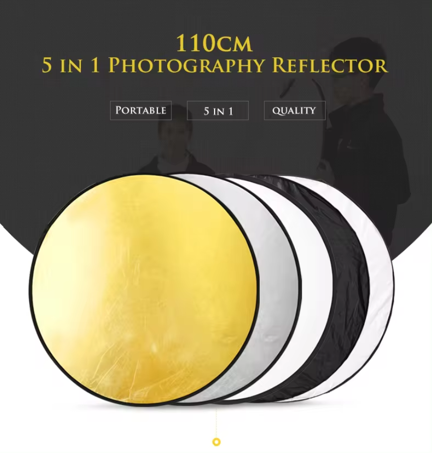 Photography Light Reflector | Round Reflector | Collapsible 5 in 1 | 110 CM/43inch | Studio Equipment Reflector