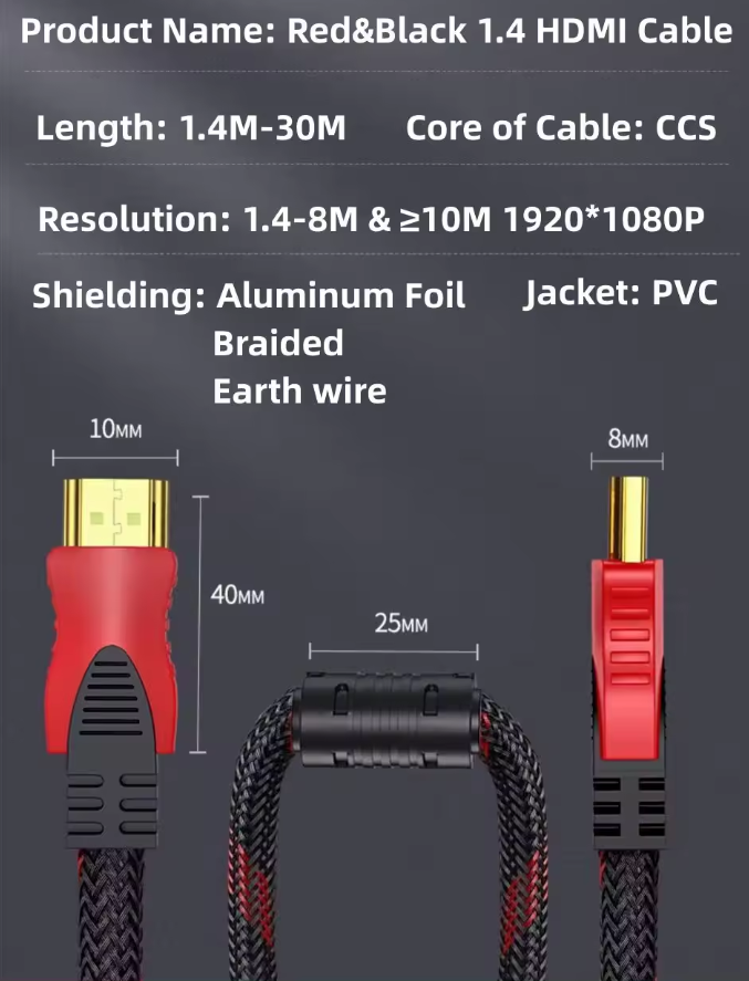 HDMI Cable 10Meter Wire, High Speed, 1080p Full HD | Nylon Mesh braided HDMI cable