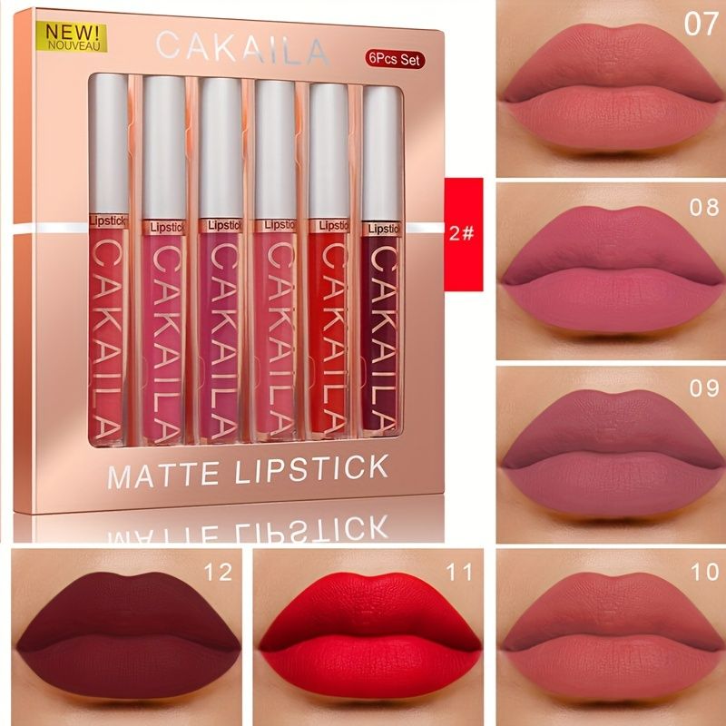 6Pcs Matte Liquid Lipstick Set Lip Stain Makeup, 24 Hour Long Lasting Waterproof Dark Red Matte Matt Lipsticks Lip Gloss Sets For Women Valentine's Day Gifts as picture B