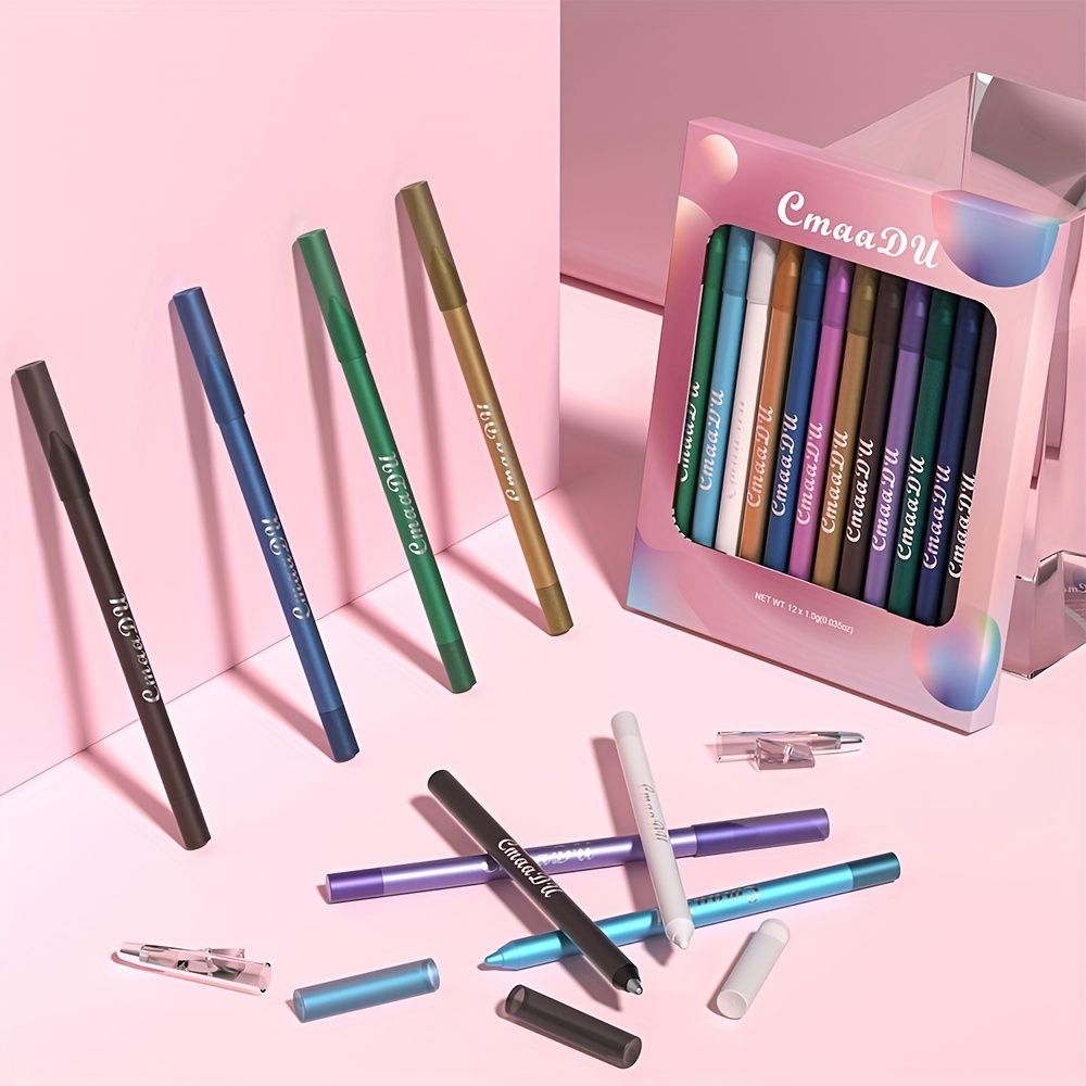 12 Colors Eyeliner Eyeshadow Pen, Matte Finish Rich Color High Pigment Eyeliner Eyelid Makeup Pen