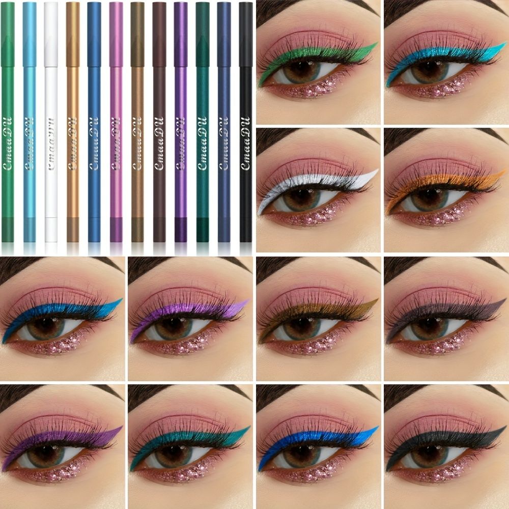12 Colors Eyeliner Eyeshadow Pen, Matte Finish Rich Color High Pigment Eyeliner Eyelid Makeup Pen