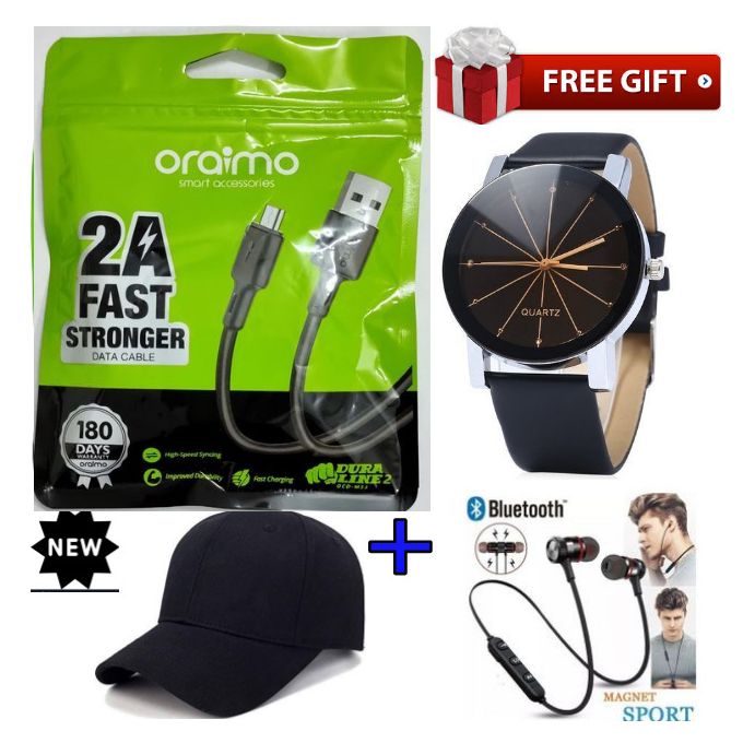 Oraimo Fast Charging USB Type B Cable+Watch + Cap+ BT Earphones