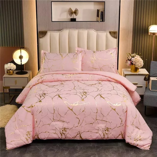 4Pcs of Luxury Gold Marble Texture Foil Style Duvet Covers Set ( 1 Duvet Cover, 2 Pillow cases and 1 Bed-sheet ) Bedding Set