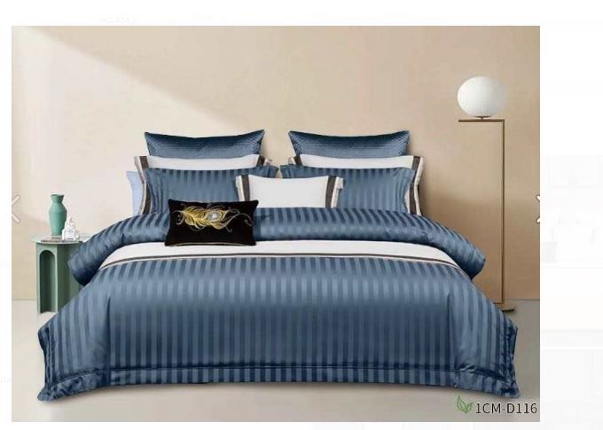 4Pcs of Luxury Cotton Stripped Duvet cover sets ( 1 Duvet Cover, 2 Pillow cases and 1 Bed-sheet ) Bedding Set