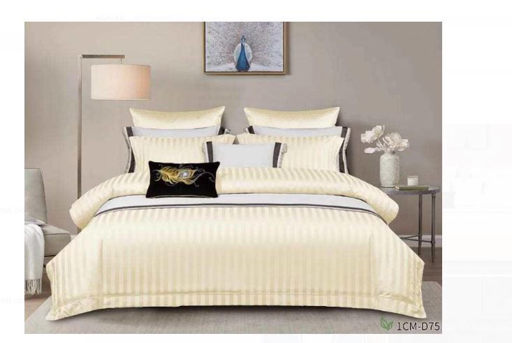 4Pcs of Luxury Cotton Stripped Duvet cover sets ( 1 Duvet Cover, 2 Pillow cases and 1 Bed-sheet ) Bedding Set