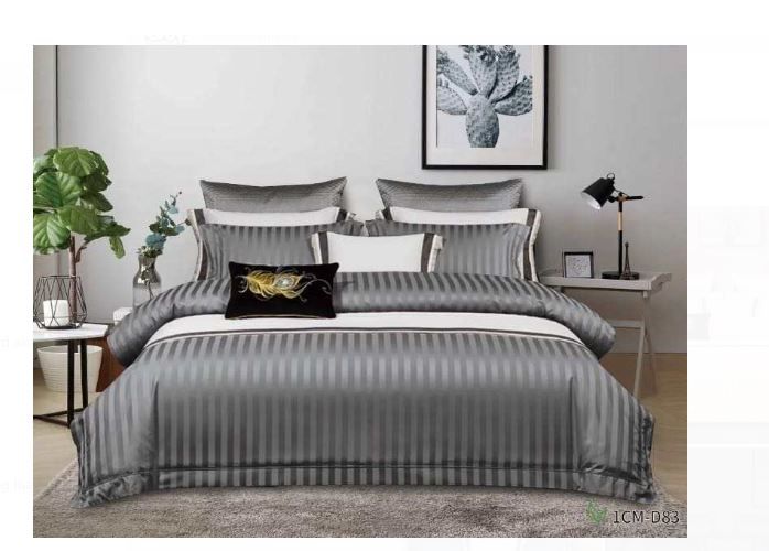 4Pcs of Luxury Cotton Stripped Duvet cover sets ( 1 Duvet Cover, 2 Pillow cases and 1 Bed-sheet ) Bedding Set