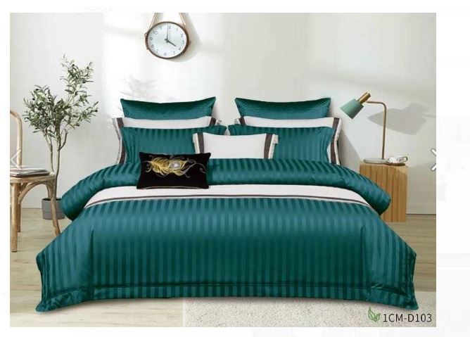 4Pcs of Luxury Cotton Stripped Duvet cover sets ( 1 Duvet Cover, 2 Pillow cases and 1 Bed-sheet ) Bedding Set