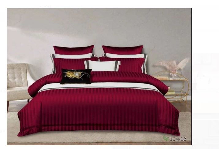 4Pcs of Luxury Cotton Stripped Duvet cover sets ( 1 Duvet Cover, 2 Pillow cases and 1 Bed-sheet ) Bedding Set