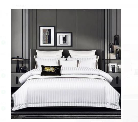 4Pcs of Luxury Cotton Stripped Duvet cover sets ( 1 Duvet Cover, 2 Pillow cases and 1 Bed-sheet ) Bedding Set