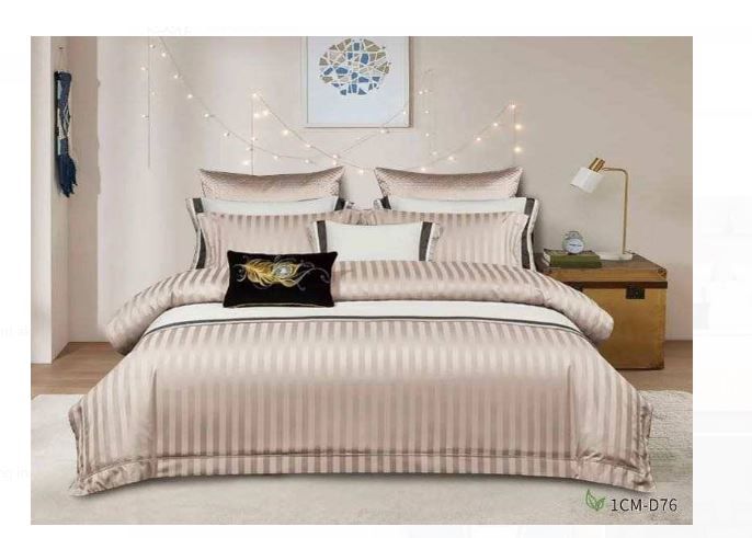 4Pcs of Luxury Cotton Stripped Duvet cover sets ( 1 Duvet Cover, 2 Pillow cases and 1 Bed-sheet ) Bedding Set