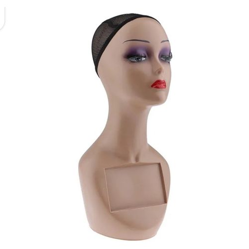 Mannequin Head with Shoulders Upper Body Female Manikin Head Bust Makeup&Eyelashes Display for Wigs, Hats, Scarves, jewerly…
