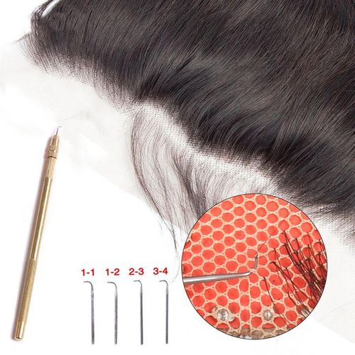 4 pcs Ventilating Needles +1 Brass Holder for Lace Wig Needle