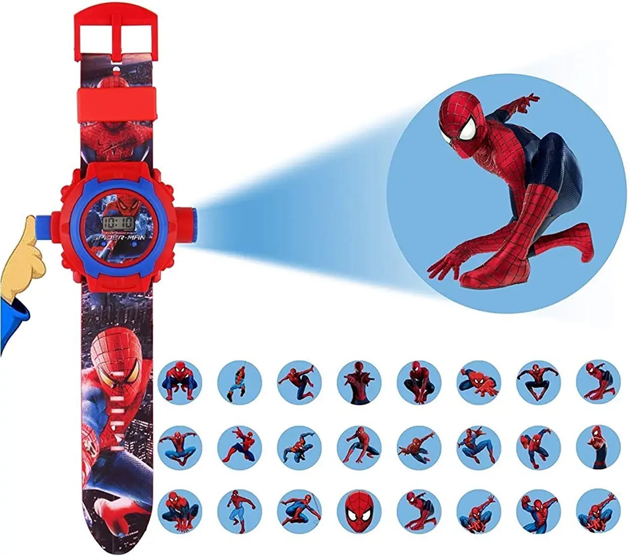 (BEST GIFT FOR YOUR CHILD) The Spiderman 24 Images Spiderman Projector Wrist Watch Automatic Display Light LED Spider-Man For Kids Boys Gift