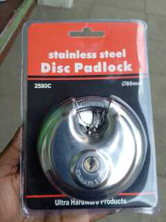 Disc padlock 80mm Heavy Duty 80mm Stainless Steel Disc Padlock for Security Doors, Gates, Storage Units, Sheds and Outdoor Use