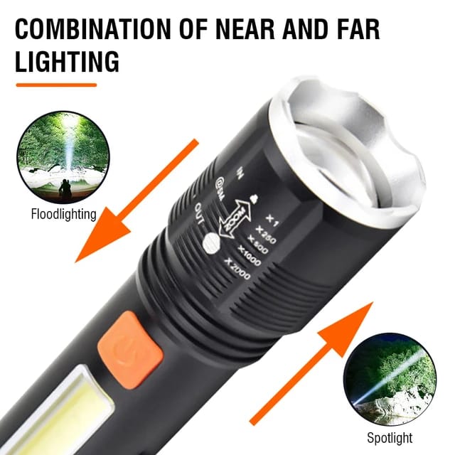 P50 Powerful LED Flashlight 4-Modes Type-C Rechargeable Tactical Telescopic Torch High Power Flashlight Emergency Light XH-P50 USB Rechargeable Retractable Zoom LED COB Torch Light With Pen Buckle Rop