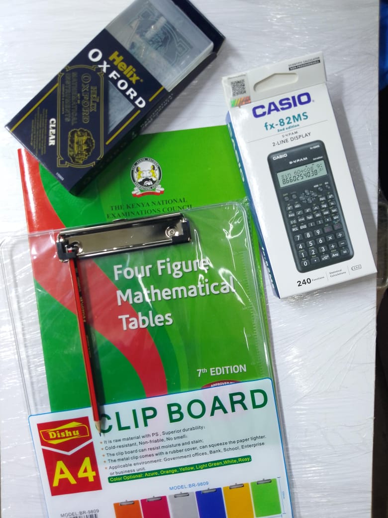 Exam stationeries calculator/Set/Log table, clear board, pencil  all