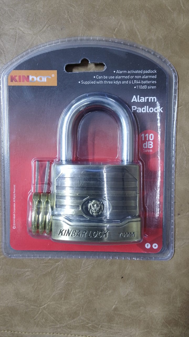 Kinbar alarm padlock 110db siren lock home security heavy duty padlock 70mm alarm gate lock