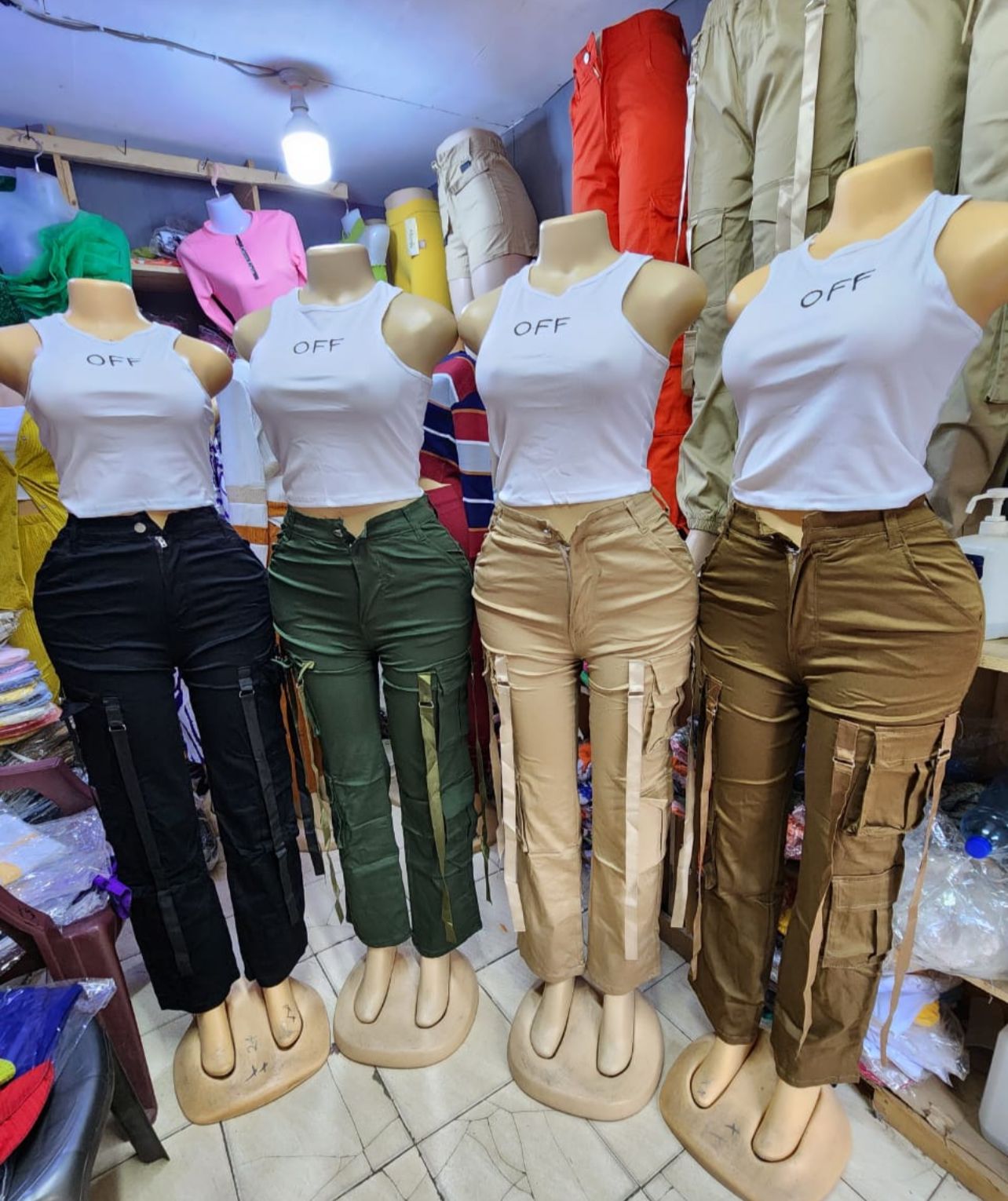 High quality Khaki Women's Wide Leg Casual Pants with Eight Pockets, High Waisted Cargo Pants, Combat Military Trousers (27, 28, 30, 32, 34)