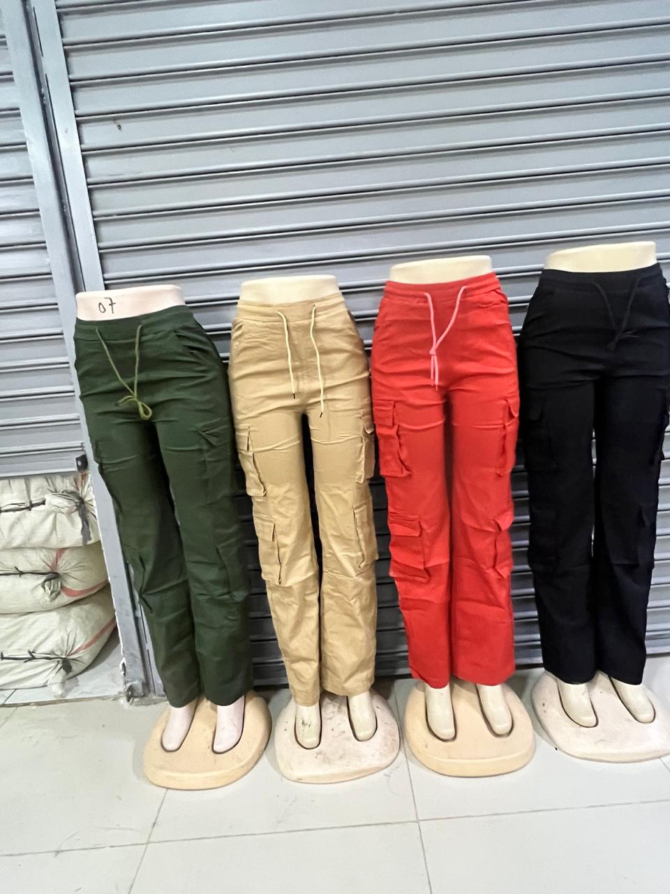 High quality Khaki Women's Wide Leg Casual Pants with Eight Pockets, High Waisted Cargo Pants, Combat Military Trousers (27, 28, 30, 32, 34)