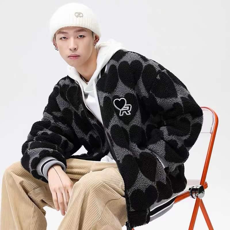 High quality classic and timeless men cow print soft far jacket with zipper Faux Fur Jackets for men Leopard Coats for Autumn and Winter Coat in loose fur with pockets