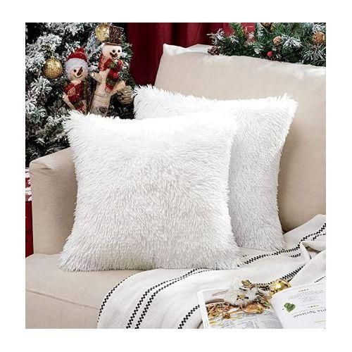 2 White Faux Fur Throw Pillow Cases-18x18