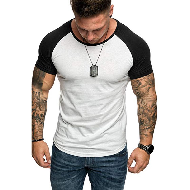 Summer European Color Block Sports Loose Casual Fashion Short sleeved T-shirt Men's Bottom Shirt