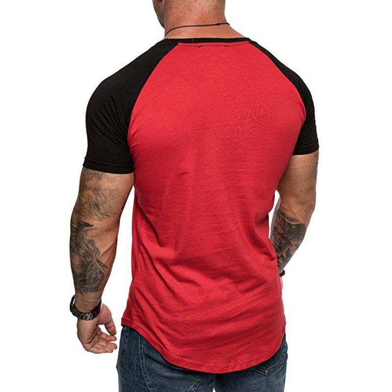 Summer European Color Block Sports Loose Casual Fashion Short sleeved T-shirt Men's Bottom Shirt
