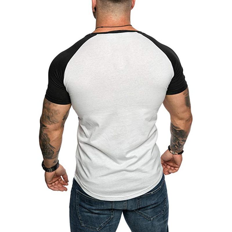 Summer European Color Block Sports Loose Casual Fashion Short sleeved T-shirt Men's Bottom Shirt