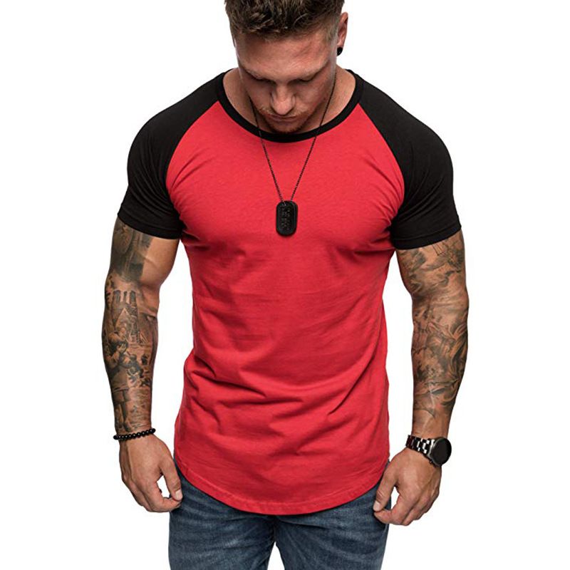 Summer European Color Block Sports Loose Casual Fashion Short sleeved T-shirt Men's Bottom Shirt