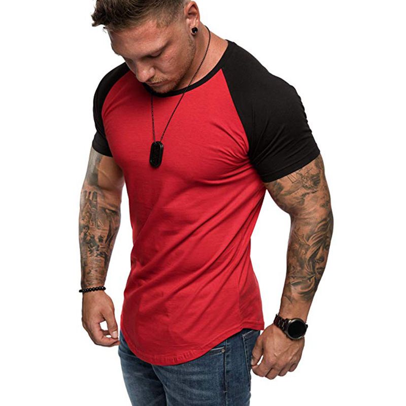 Summer European Color Block Sports Loose Casual Fashion Short sleeved T-shirt Men's Bottom Shirt