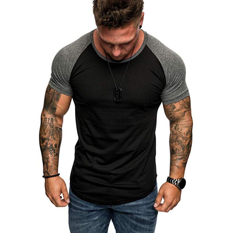 Summer European Color Block Sports Loose Casual Fashion Short sleeved T-shirt Men's Bottom Shirt