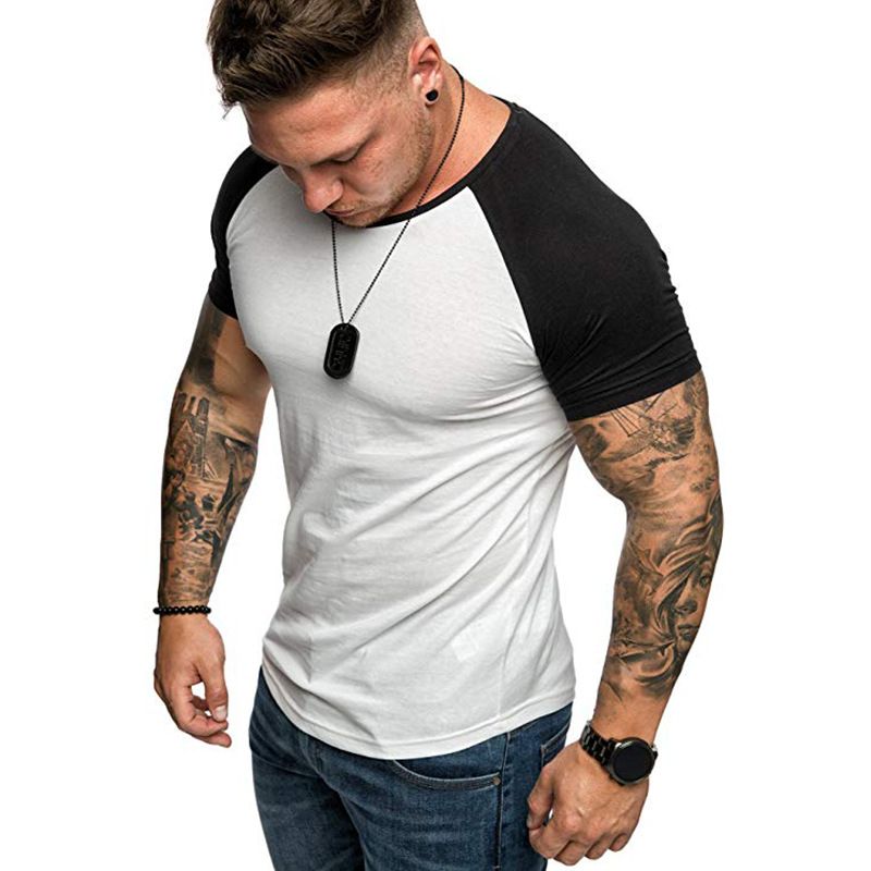 Summer European Color Block Sports Loose Casual Fashion Short sleeved T-shirt Men's Bottom Shirt