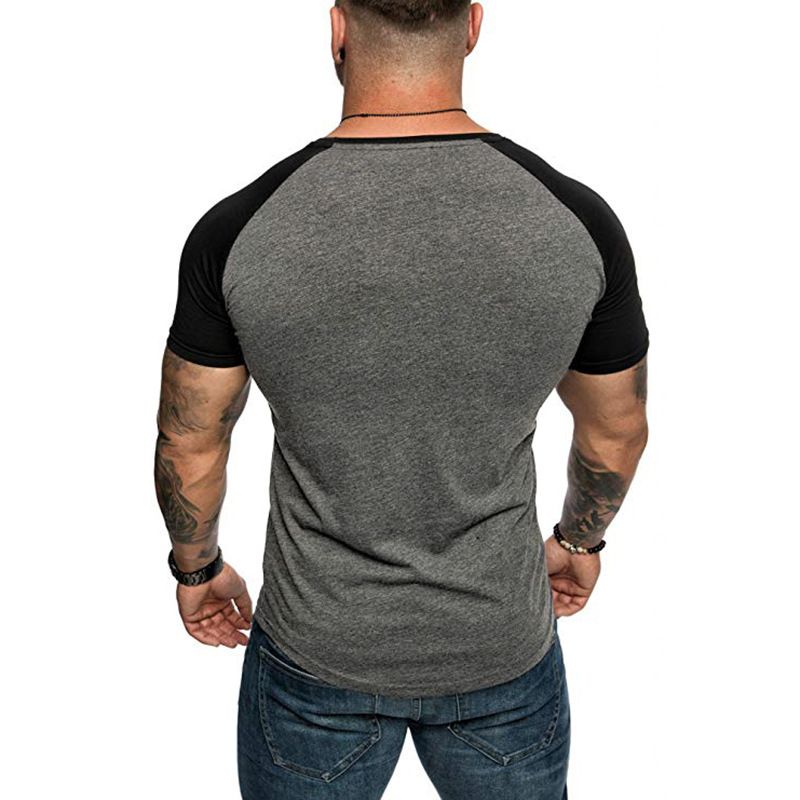 Summer European Color Block Sports Loose Casual Fashion Short sleeved T-shirt Men's Bottom Shirt