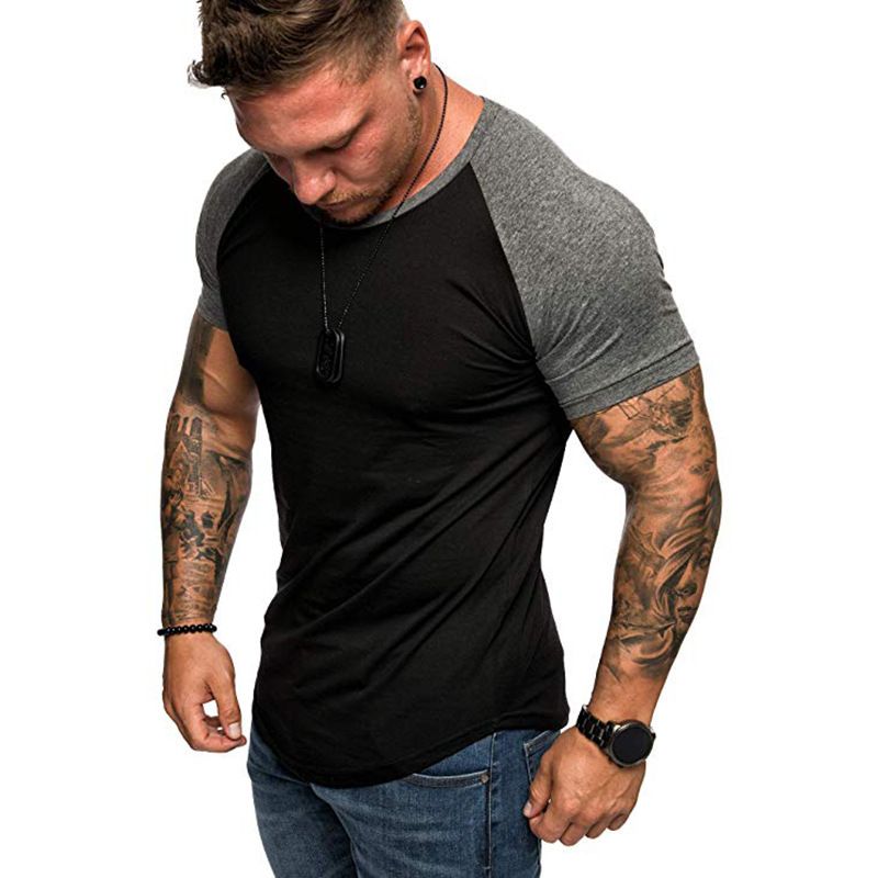 Summer European Color Block Sports Loose Casual Fashion Short sleeved T-shirt Men's Bottom Shirt