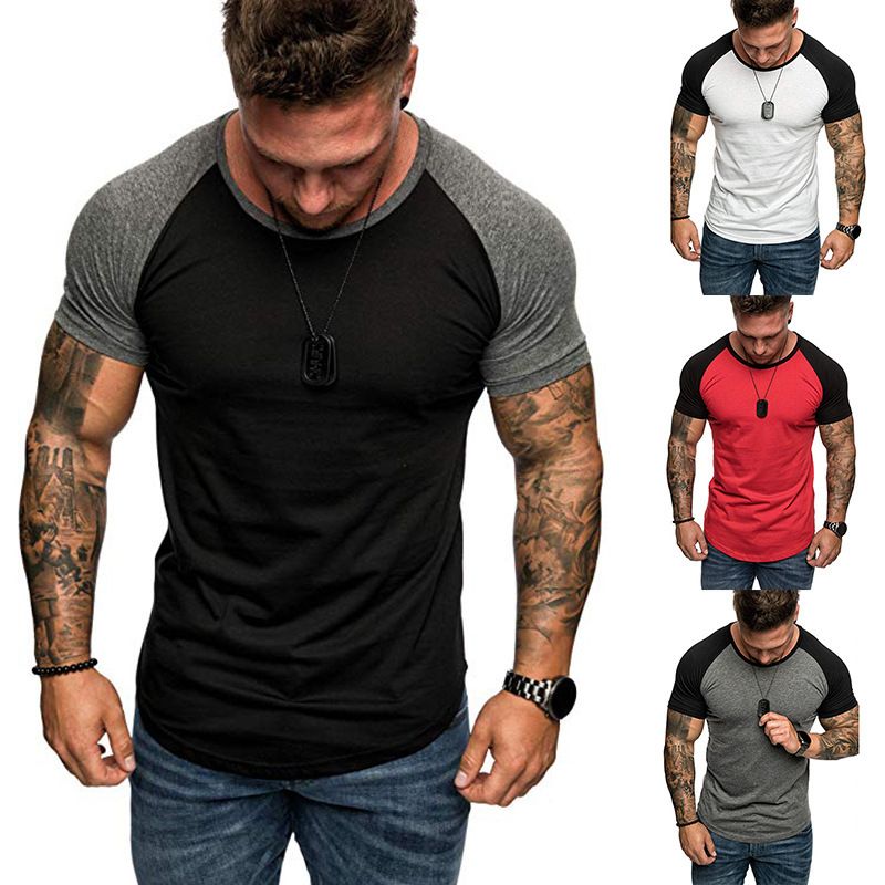 Summer European Color Block Sports Loose Casual Fashion Short sleeved T-shirt Men's Bottom Shirt