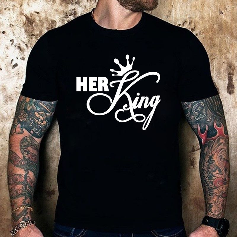 KING QUEEN couple short sleeved T-shirt, new couple short sleeved, fashionable and versatile, simple and elegant style, popular in Africa
