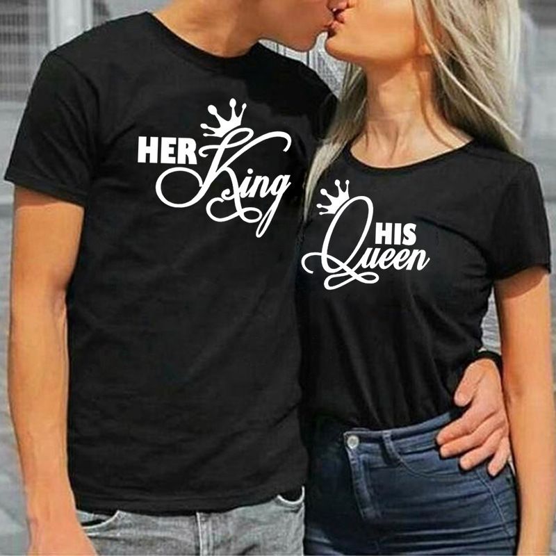 KING QUEEN couple short sleeved T-shirt, new couple short sleeved, fashionable and versatile, simple and elegant style, popular in Africa