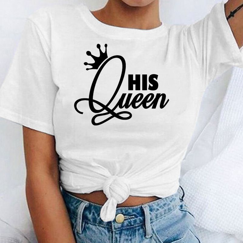 KING QUEEN couple short sleeved T-shirt, new couple short sleeved, fashionable and versatile, simple and elegant style, popular in Africa