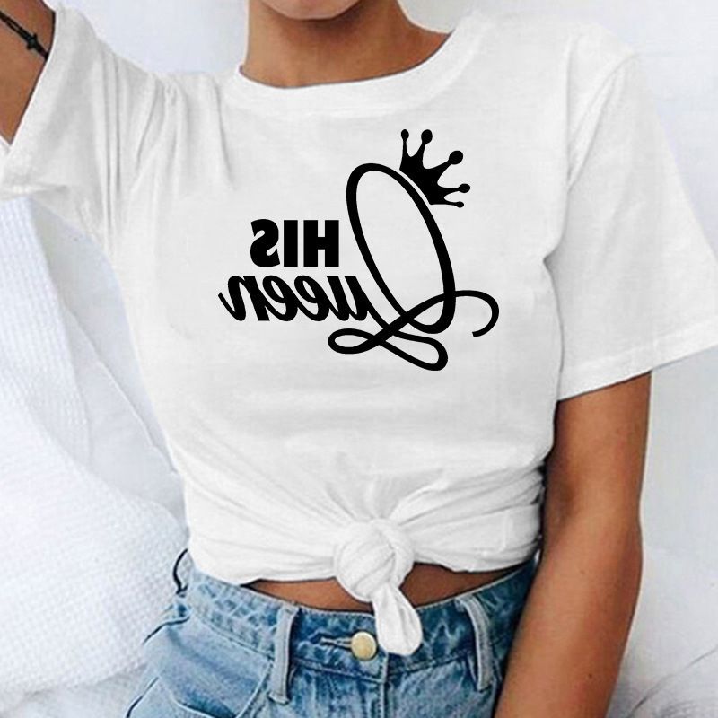 KING QUEEN couple short sleeved T-shirt, new couple short sleeved, fashionable and versatile, simple and elegant style, popular in Africa