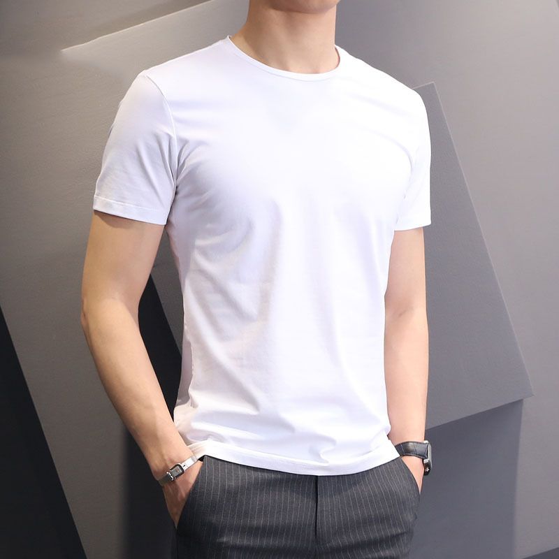 Men's solid white short sleeved T-shirt with oversized summer Korean slim fit trend, handsome round neck half sleeved T-shirt shorts